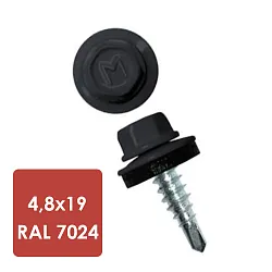 Саморез по металлу Daxmer 4,8х19 RAL 7024 муар 250) сверло №2