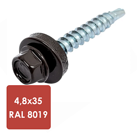 Саморез кровельный Daxmer 4,8х35 8019 серо-корич. (250) (Россия)