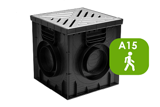 Дождеприемник L пластиковый 300х300 в сборе с решеткой стальной, кл. А15 (черный)